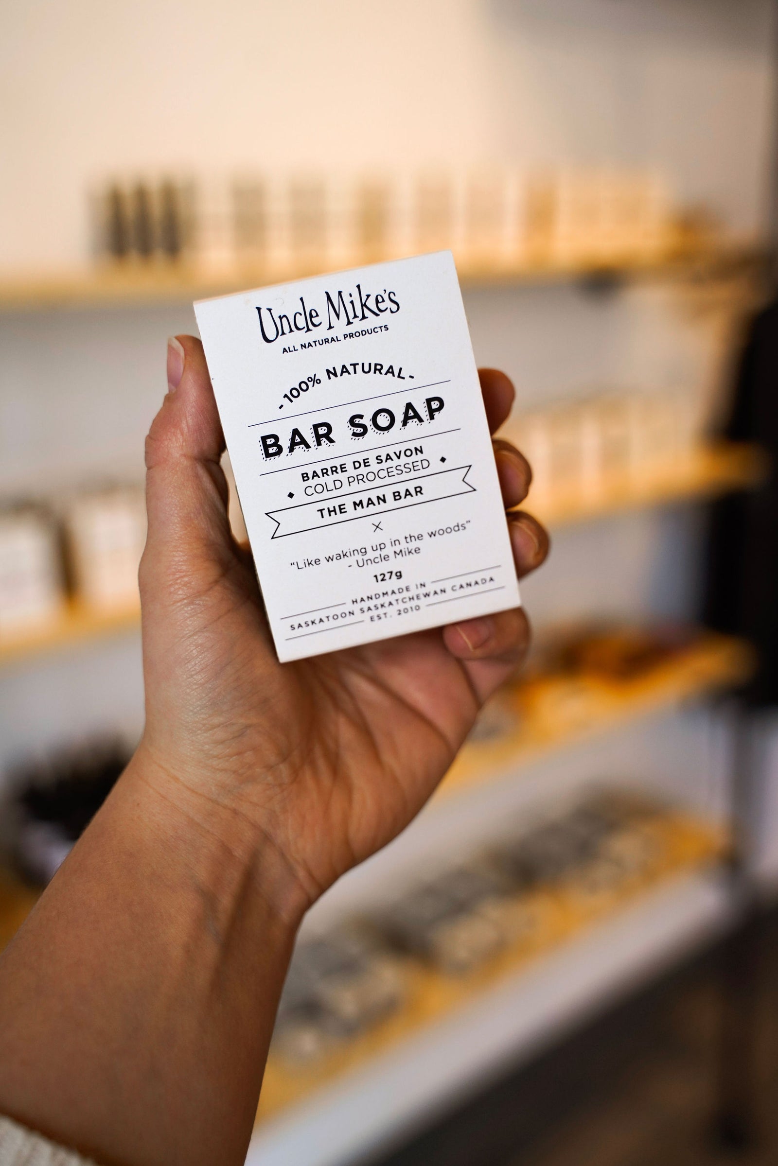 Uncle Mike holding his Man Bar soap