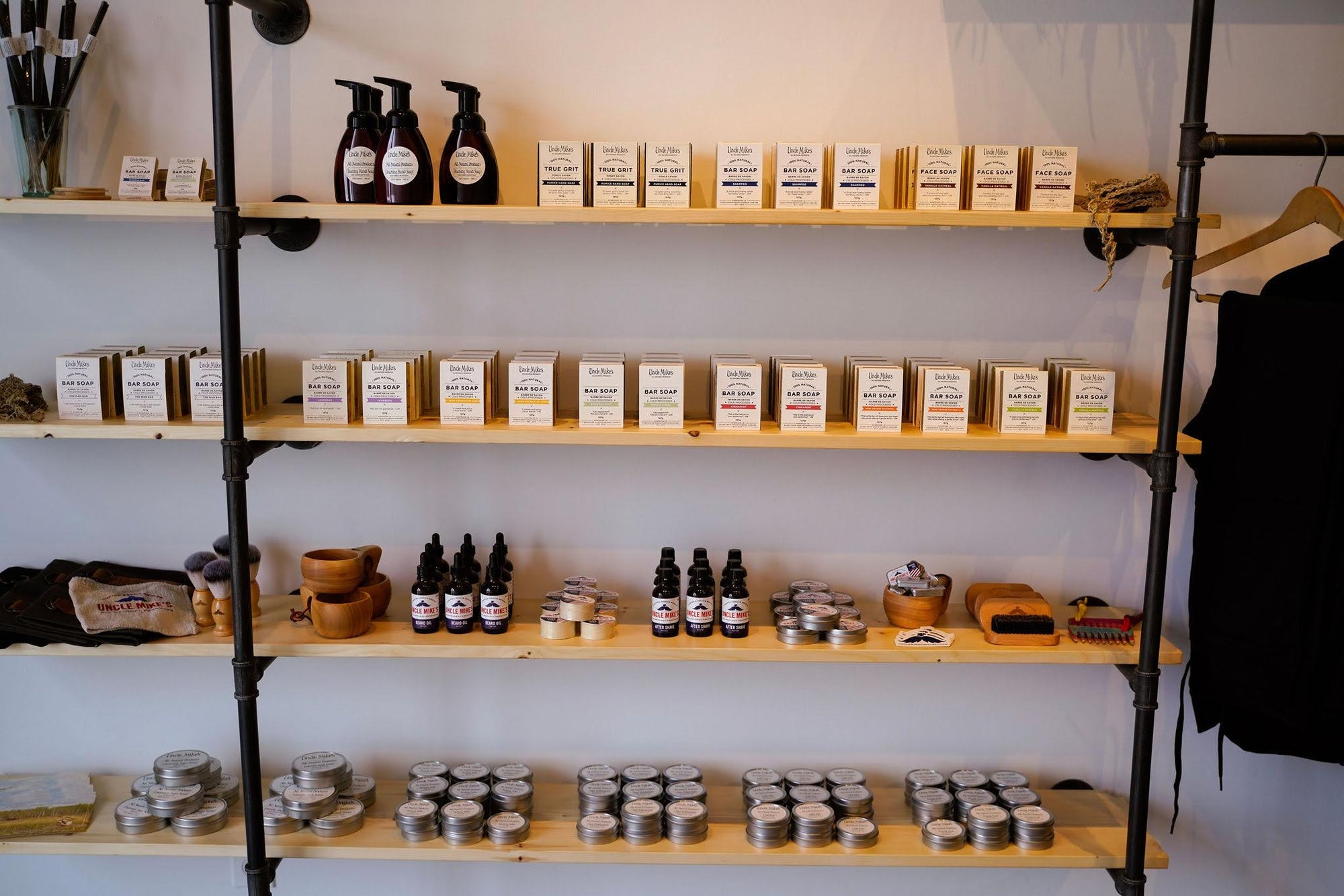 Natural soap and moisturizer handmade line shop shelves