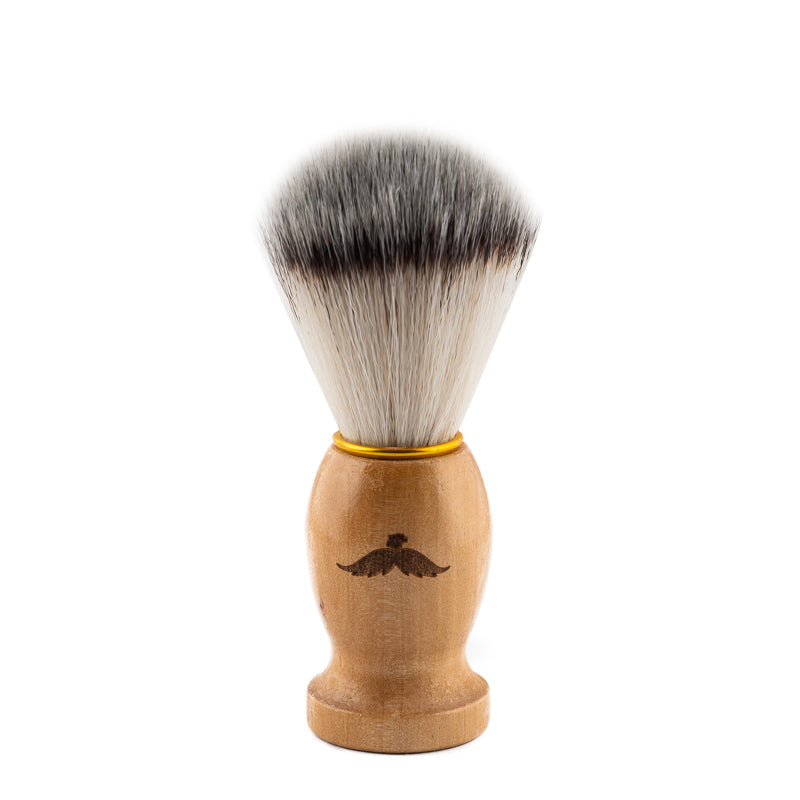 Uncle Mike's Shave Brush with synthetic bristles and the mustache eagle logo laser engraved